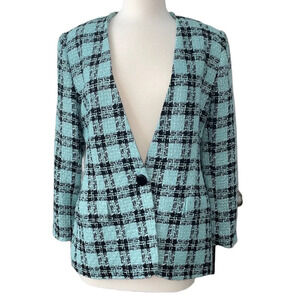 Vintage 80s Lesley Fay Wool Blue Black Tweed Blazer